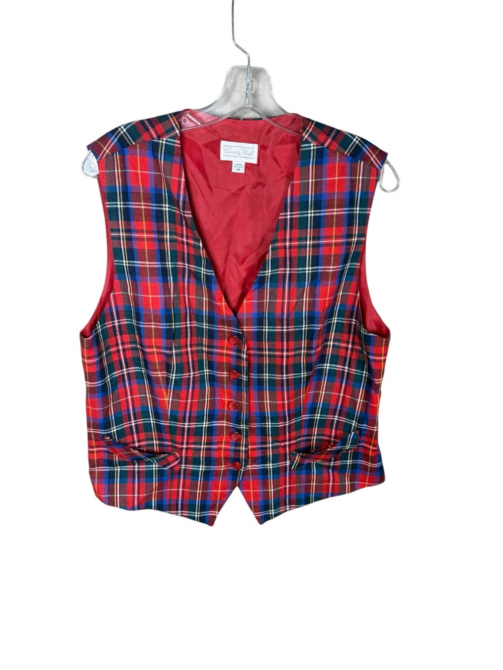 Christy Red Plaid Button-Front Vest